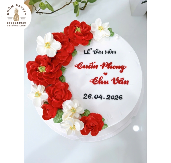 Mẫu bánh kem tone đỏ 1 tầng truyền thống