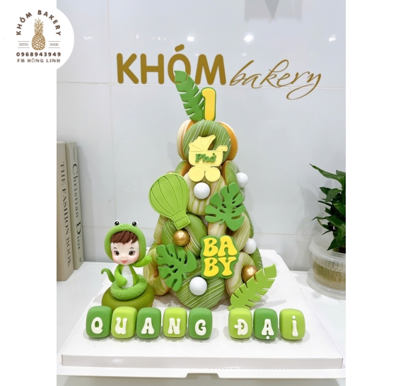 Bánh thôi nôi tuổi tỵ dành cho bé trai cao cấp tone xanh