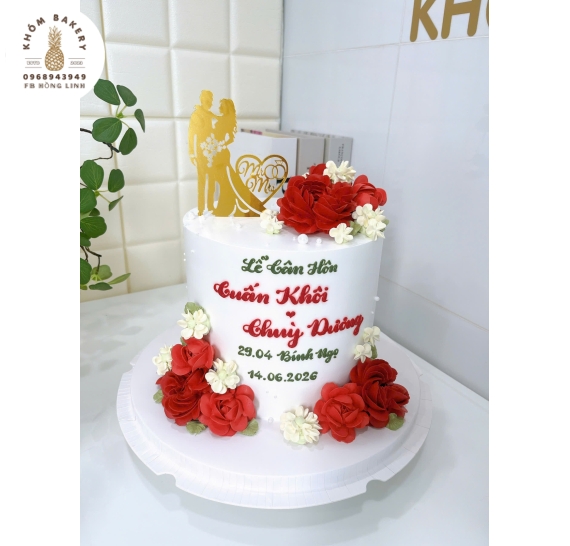Mẫu bánh kem cưới tone đỏ mẫu bánh cao cấp 